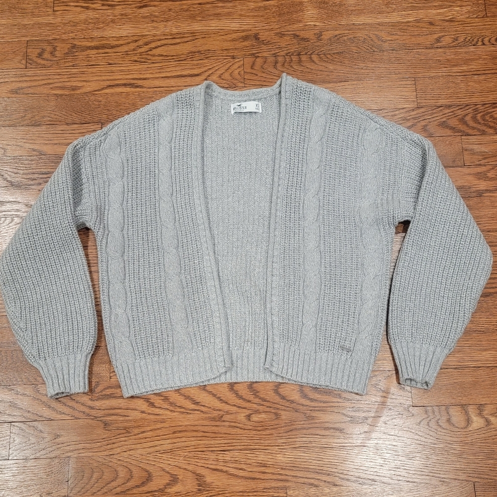 Hollister Grey Cable Knit Open Front Cardigan Sweater Size XS